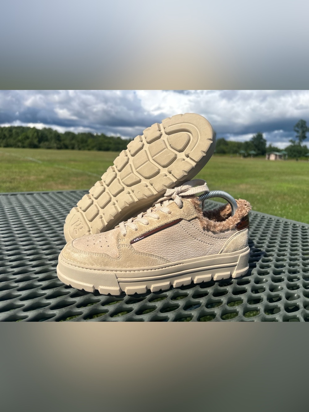 Paul Green Beige Brown Platform Fur Suede Leather Trainers  4120-024 Size 8.5